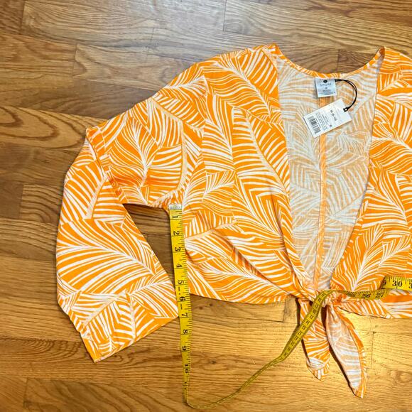 Shade and Shore Women Medium Orange White Tropical Print Linen Blend Tie - Picture 5 of 9